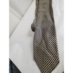 Angelique Paris Silk Tie Navy Blue Gold Micro Paisley Made in Italy Men Acc.